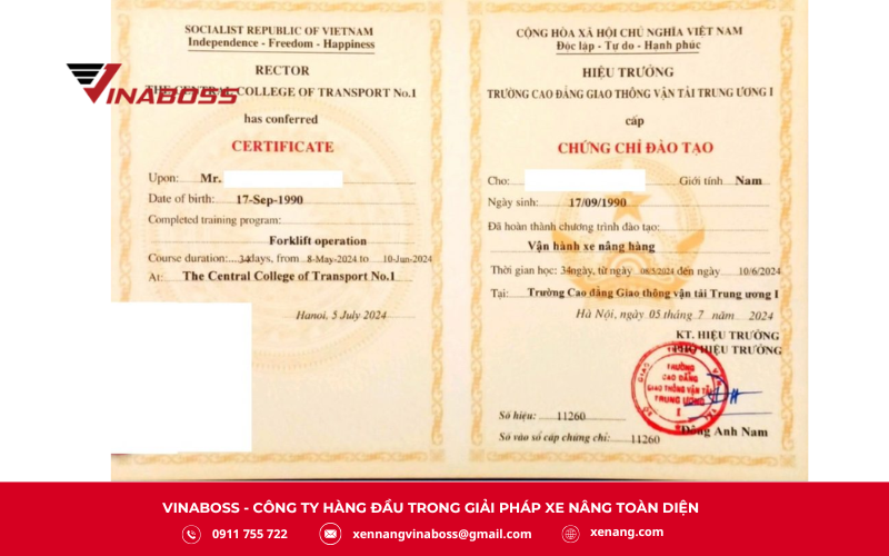 chứng chỉ sơ cấp vận hành xe nâng là loại phổ biến nhất dành cho cá nhân