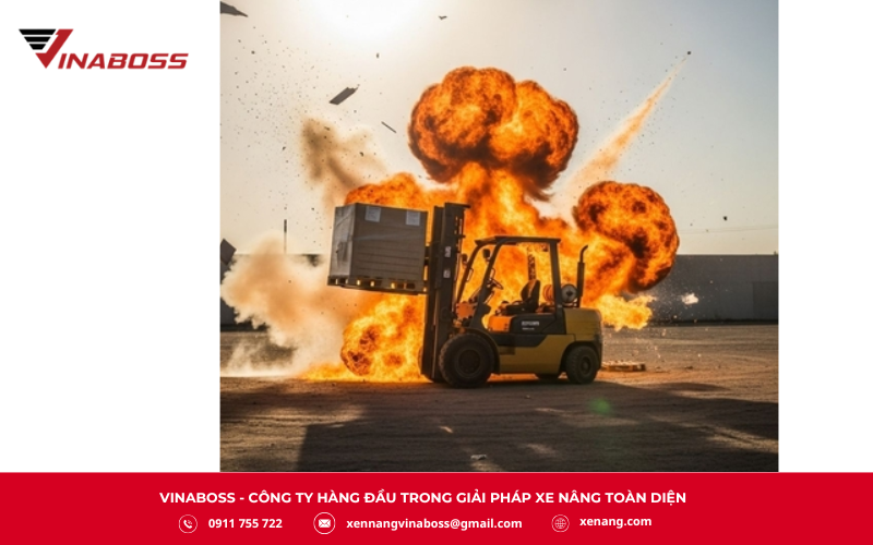 Cháy nổ xe nâng là một tai nạn nghiêm trọng, có thể gây thương tích nặng cho người, hư hỏng hàng hóa và thiết bị, thậm chí lan rộng ra khu vực xung quanh nếu không được kiểm soát kịp thời.