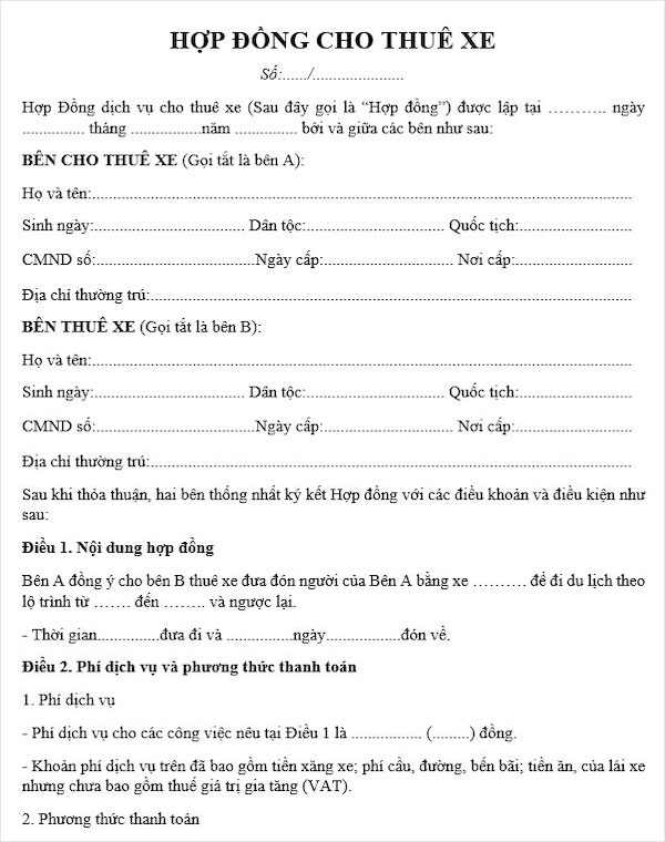 Mẫu hợp đồng thuê xe nâng phổ biến