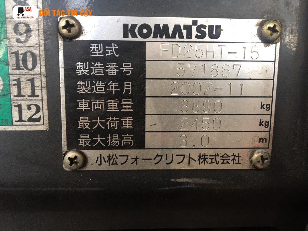 Thông số xe nâng dầu Komatsu 2.5 tấn